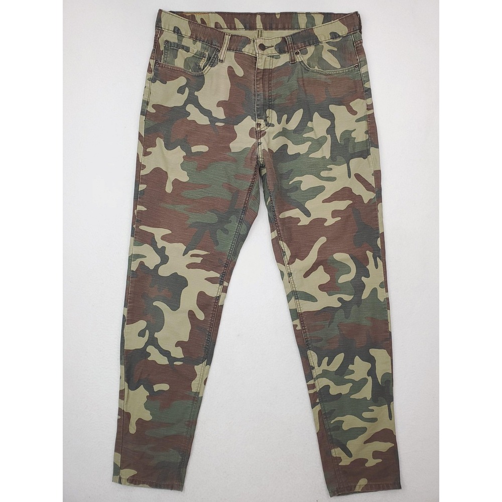 Levis Jeans Mens 36x34 Green Camouflage Tapered Denim Pants Zip Fly Army Camo